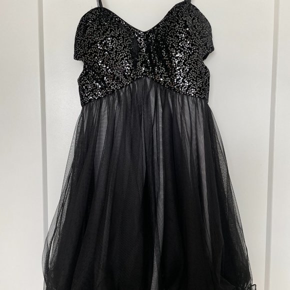 Black Cocktail Strapless Dress with Sparkles, Blondie Nites - Size 7 - Picture 3 of 4